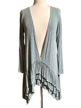 Earth Creations Double the Fun Layering Top Hemp Slub Green Silt S Boho